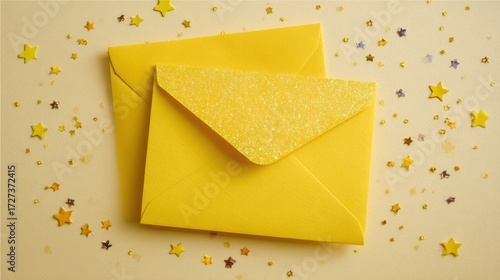 Two yellow envelopes with confetti