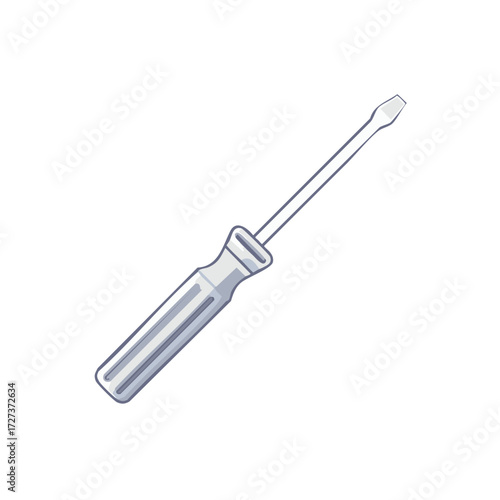 Illustrative Flat Head Screwdriver, Simple Illustration of Tool, Vector Style