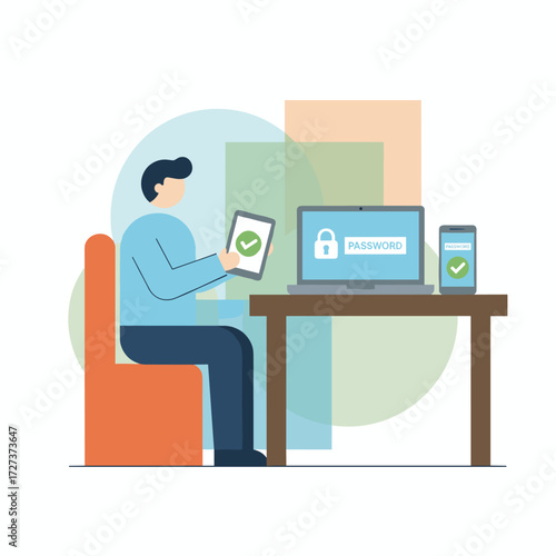 Illustration concept of a PIN code used to unlock the password screen, presented as a flat illustration on a white background