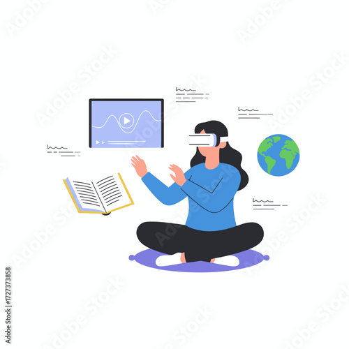 Concept of a flat illustration depicting NFT blockchain technology, isolated on a white background