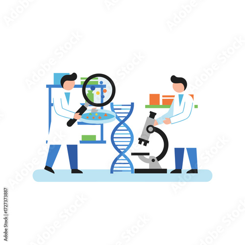Conceptual illustration of medical research on a white background