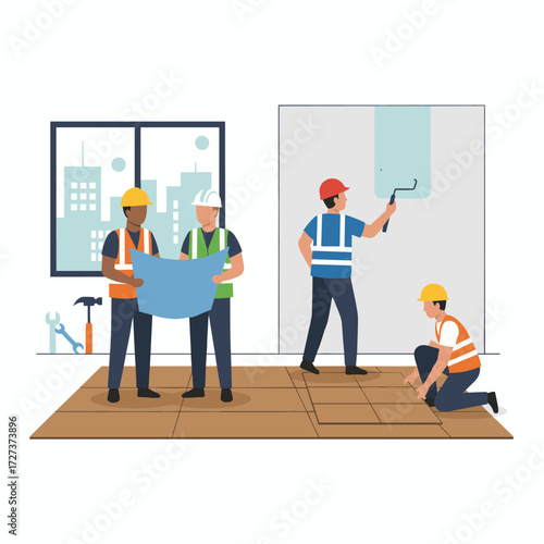 Develop a decorating process, renovate rooms, and repair the flat illustration