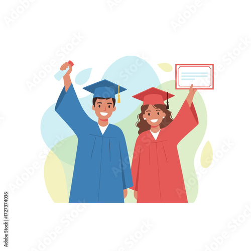 A portrait featuring graduate students holding certificates against a white backdrop