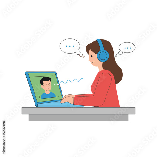 An online job interview: HR managers conduct a video conference with a candidate, speaking via webcam—concept for a vector illustration