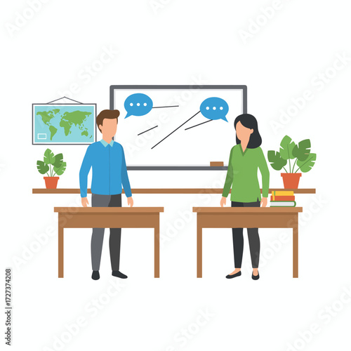 Illustration concept of leaving school by saying goodbye on a white background