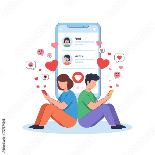 Illustration concept for online dating: a flat illustration set against a white background