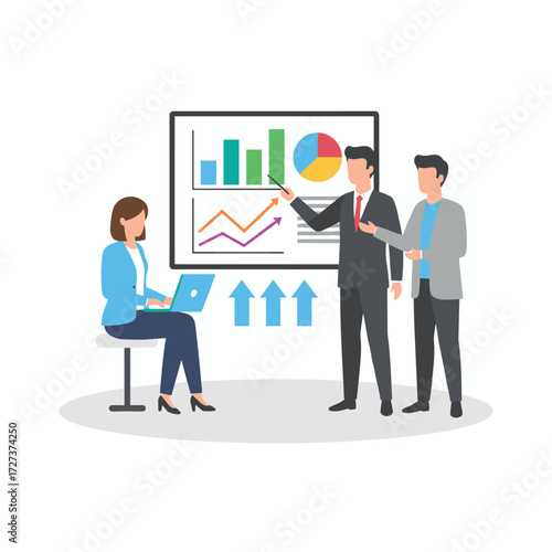 The Marketing Team is developing a concept illustration for market analysis, featuring a flat design isolated on a white background