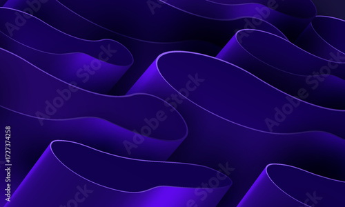 Abstract background of vibrant, flowing liquid shapes with a 3D effect. Features a smooth gradient blend of bright magenta pink and deep indigo blue.
