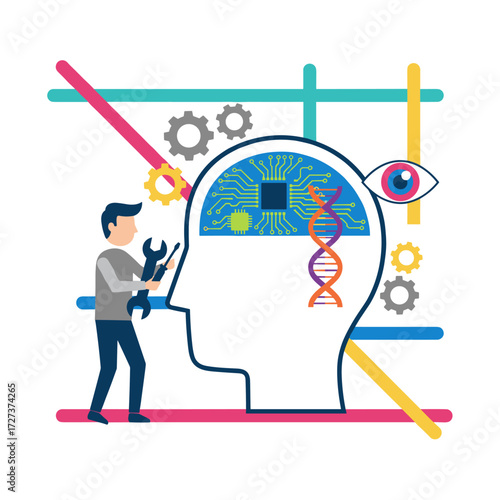 Flat illustration concept of an engineer for  use on a white background