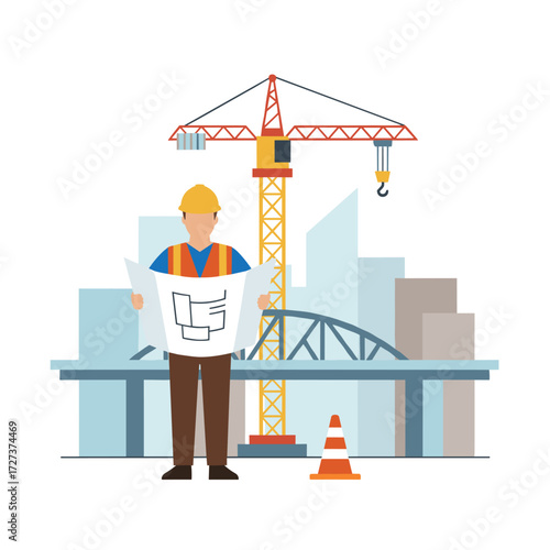 The contractor manages the bridge construction across the river