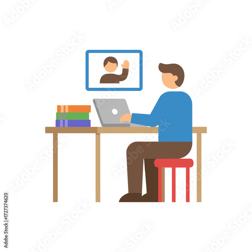 A businesswoman wearing headphones listens to candidate answers during an online interview – vector illustration concept