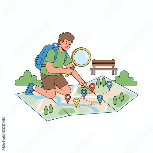 A male passenger is searching for a tourist spot on the map