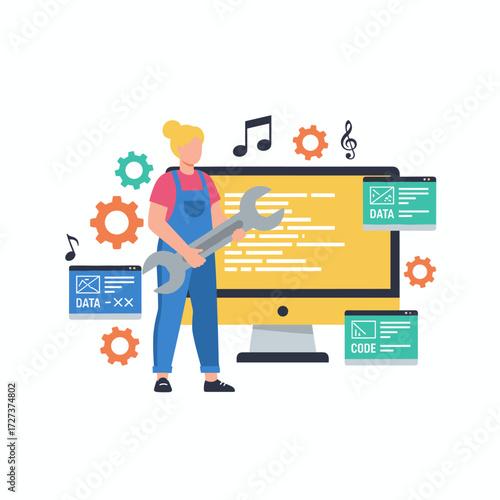 Concept for a podcast audio illustration: a flat illustration set against a white background