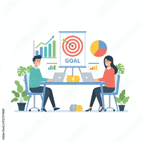 Illustration concept of a financial planner on a white background