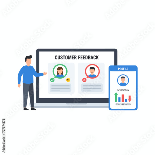 Illustration concept on a white background showing organizations assessing employee satisfaction