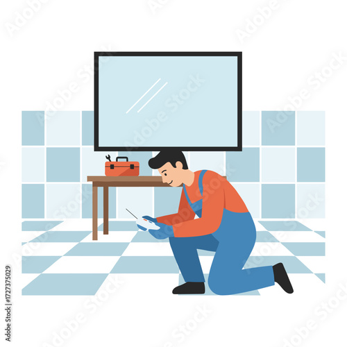Illustration of a baby-proofing service, isolated against a white background
