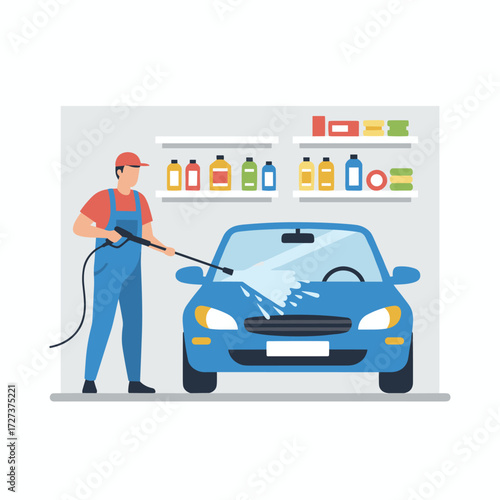 Illustration concept of car dry cleaning against a white background