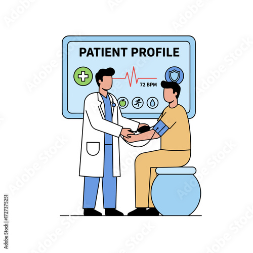 Illustration concept: a doctor examining a patient against a white background