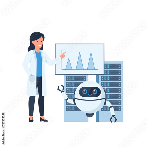 Concept of a flat illustration depicting deep learning, isolated against a white background
