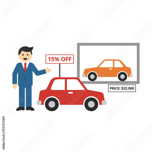 Illustration concept of a male car agent on a white background