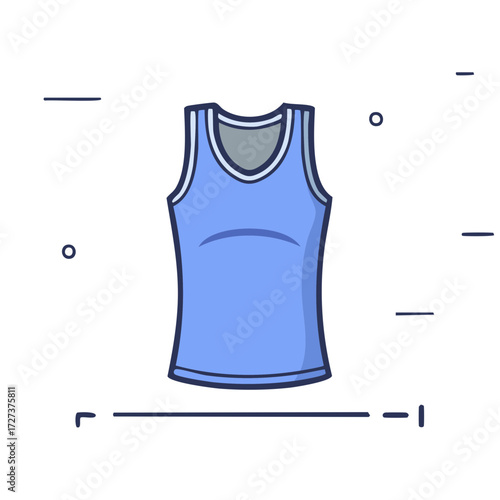 Simple illustration of a periwinkle blue sleeveless tank top with white trim