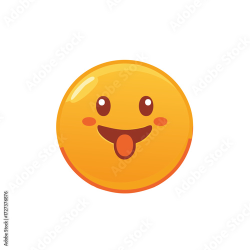 Happy cartoon emoji face sticking tongue out with rosy cheeks for communication
