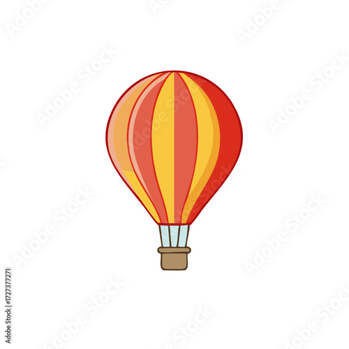 Colorful hot air balloon with red and yellow stripes vector style icon for travel and adventure concepts