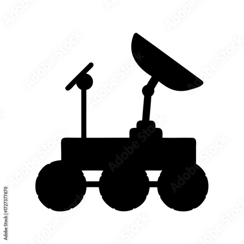 Detailed silhouette of a space exploration rover vehicle with antenna dish
