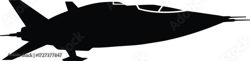 Sleek futuristic fighter jet silhouette in flight high speed aerial combat icon vector