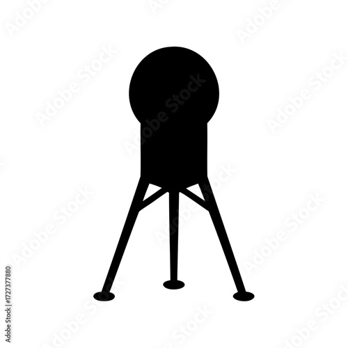 Silhouette of a spherical water tank supported by three legs