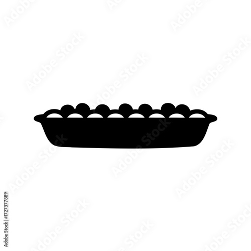 Black silhouette of a baked pie with fruit filling, delicious treat