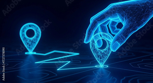 Digital Location Pins & Hand: Futuristic Navigation