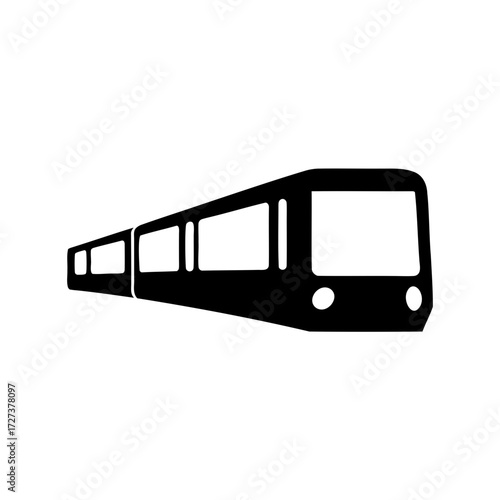 Silhouette image depicting a train with multiple cars on a white background