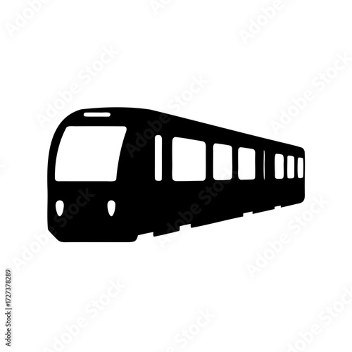 Black silhouette of a modern subway train, a public transport icon