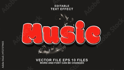 3d music cartoon style text effect.typhography logo