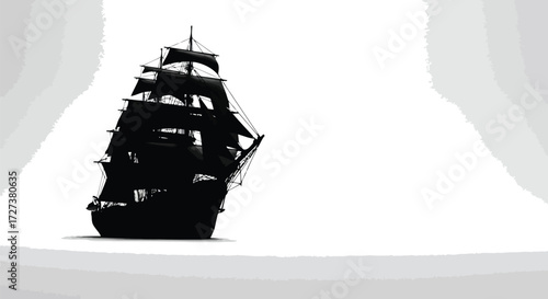 Silhouette tall ship sails on ocean sea vector