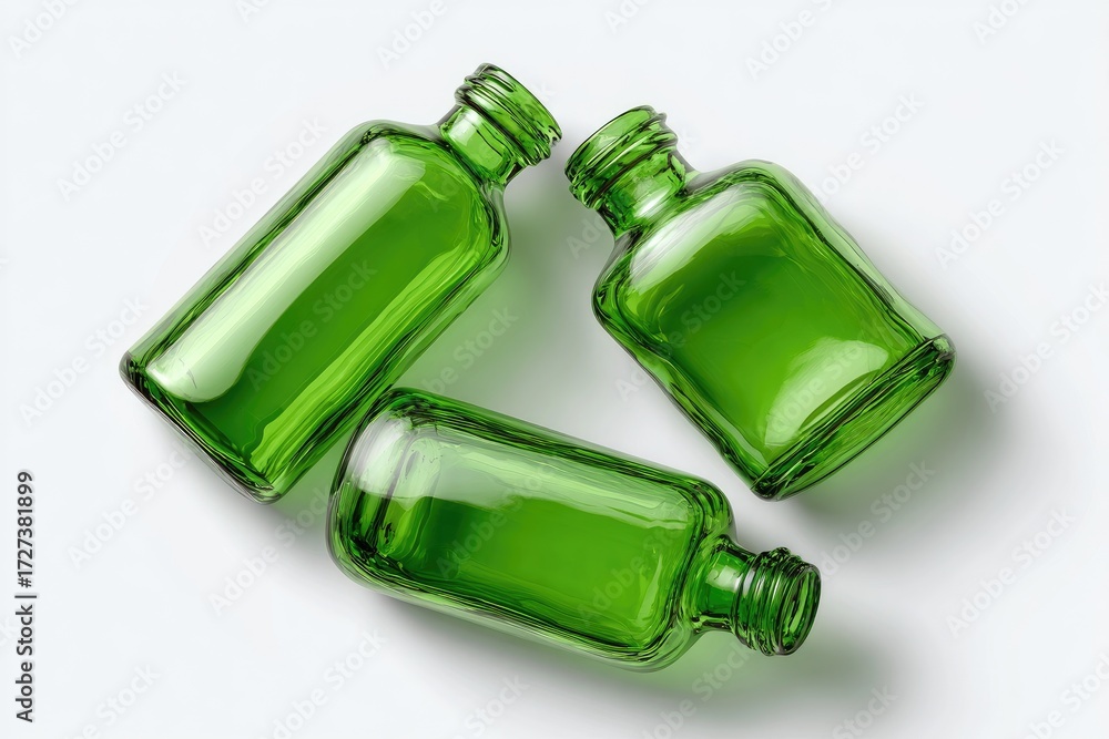 Fototapeta premium Three green glass bottles on white background (3)
