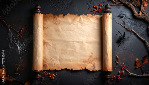 Old scroll parchment with spooky corners, empty inside