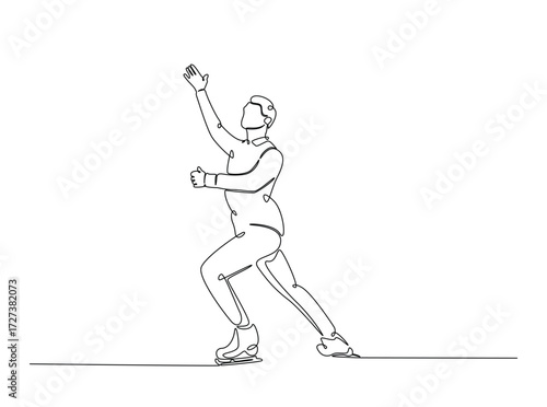Figure ice skating in single outline illustration. Continuous line art drawing of ice skating dancer. Editable stroke.