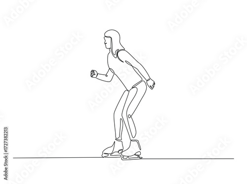 Figure ice skating in single outline illustration. Continuous line art drawing of ice skating dancer. Editable stroke.