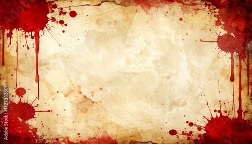 Worn old paper texture with blood splatter edges, blank inside