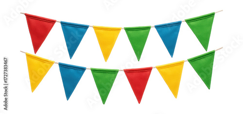 Colorful triangular pennant banner flags for party decoration.