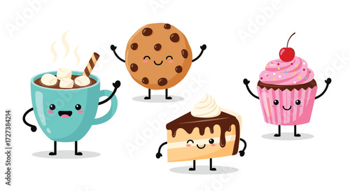 Cute cartoon desserts dancing and having fun together.