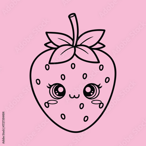Wallpaper Mural A cute cartoon strawberry character with large expressive eyes and a cheerful smile against a pink . Torontodigital.ca