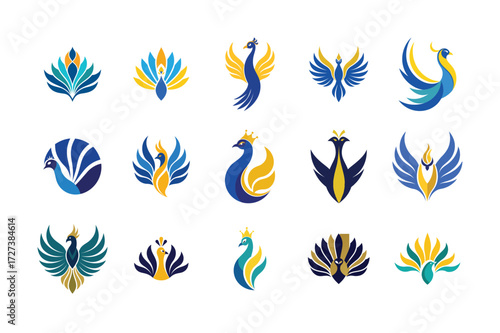 Peacock and Phoenix Abstract Logo Set