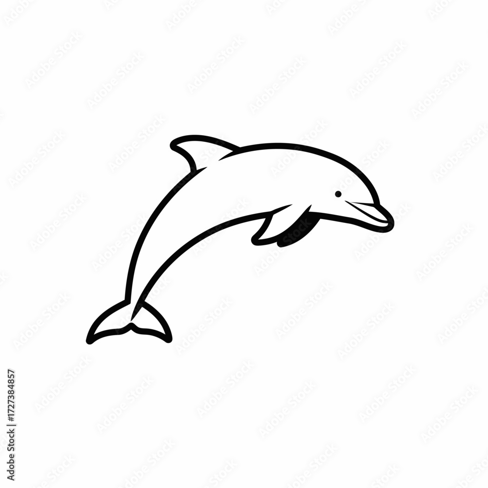 Fototapeta premium Black and white illustration of a dolphin jumping.