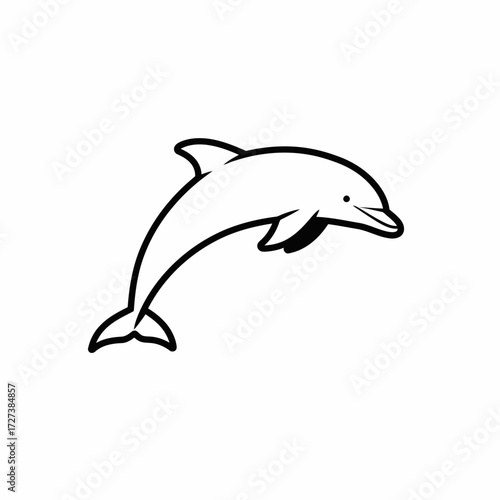 Black and white illustration of a dolphin jumping.