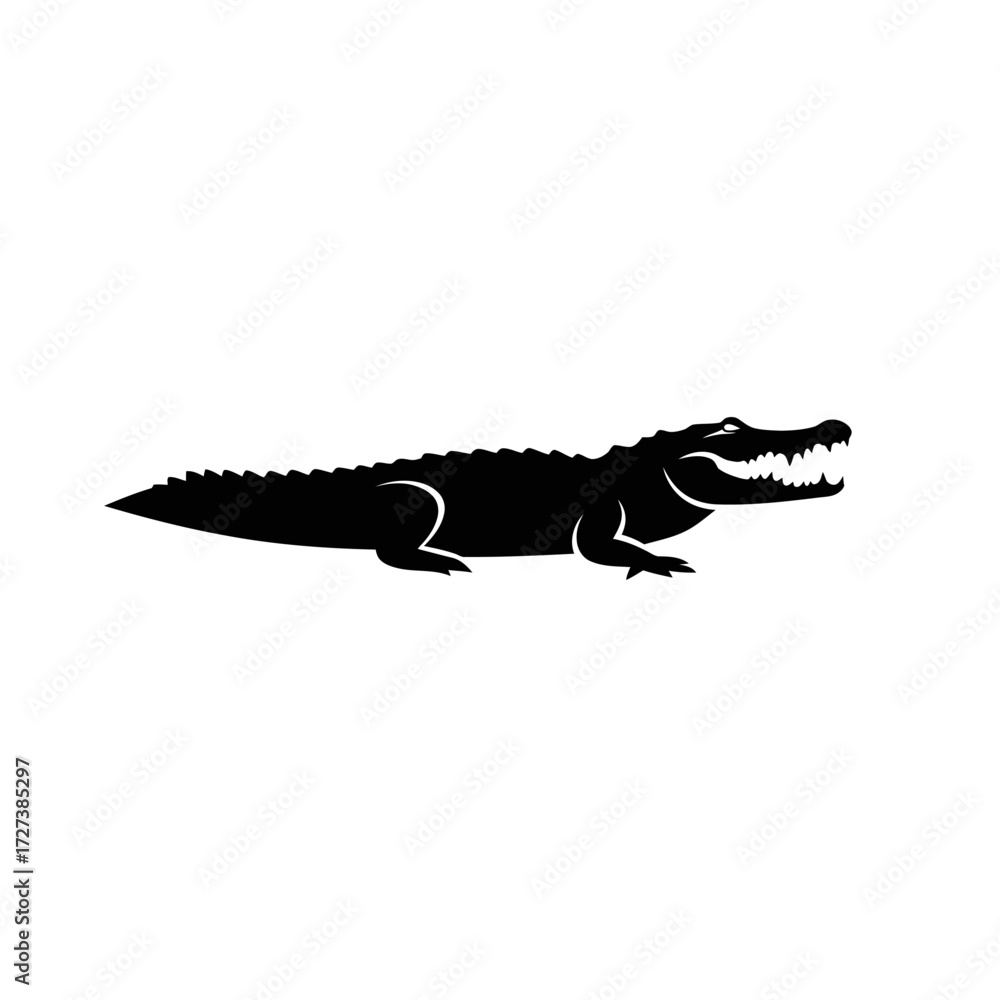 Naklejka premium Silhouette of an alligator with its mouth open, showing teeth.