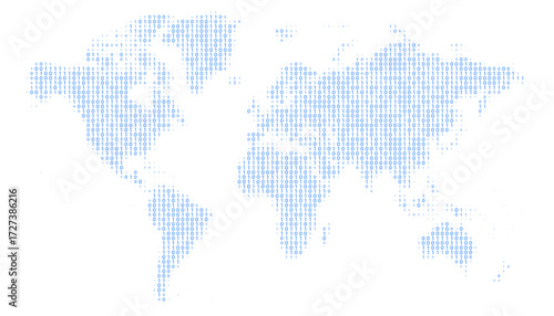 A Blue world map background made of Binary Code