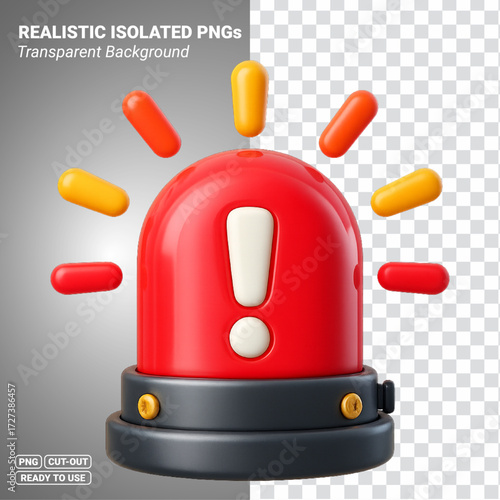 Red emergency siren alarm light 3D illustration Transparent PNG file ready to be used.